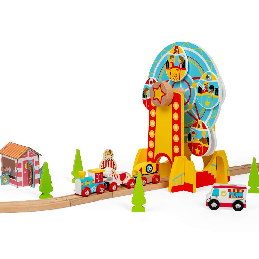 Bigjigs Rail Ferris Wheel Wooden Train Tunnel Accessory for Ages 3 Plus