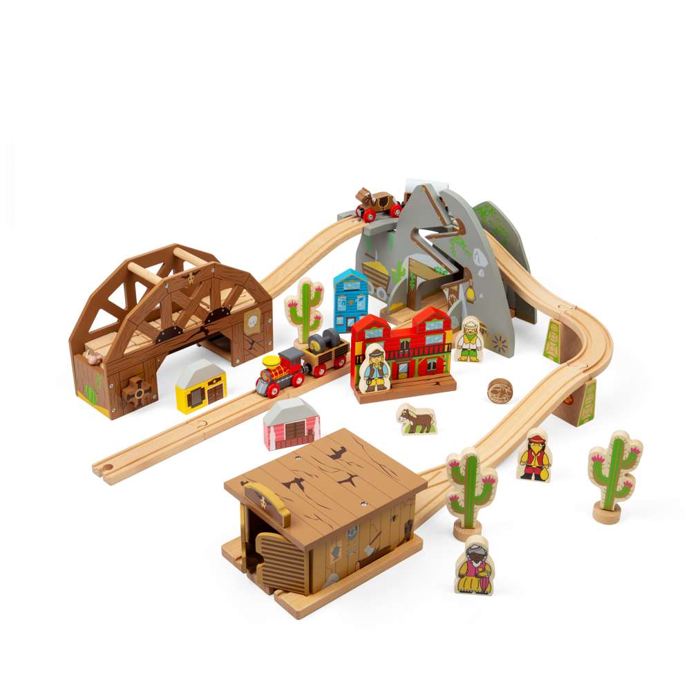 Bigjigs Rail Wild West Train Set 62 Piece Wooden Railway for Kids 3 Years Plus
