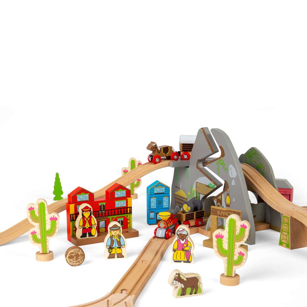 Bigjigs Rail Wild West Train Set 62 Piece Wooden Railway for Kids 3 Years Plus