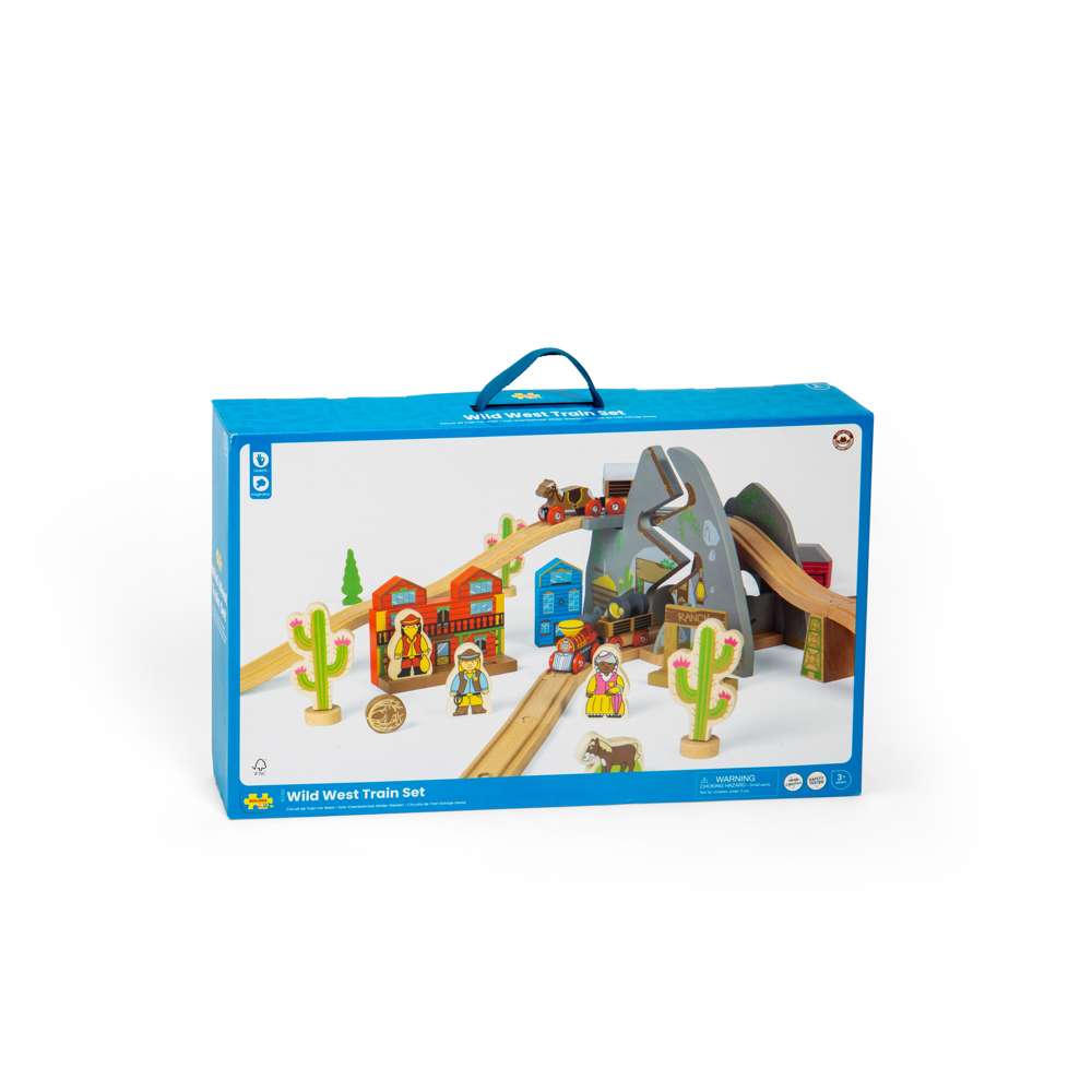Bigjigs Rail Wild West Train Set 62 Piece Wooden Railway for Kids 3 Years Plus