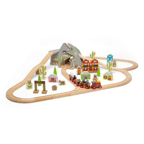 Bigjigs Rail Wild West Train Set 62 Piece Wooden Railway for Kids 3 Years Plus