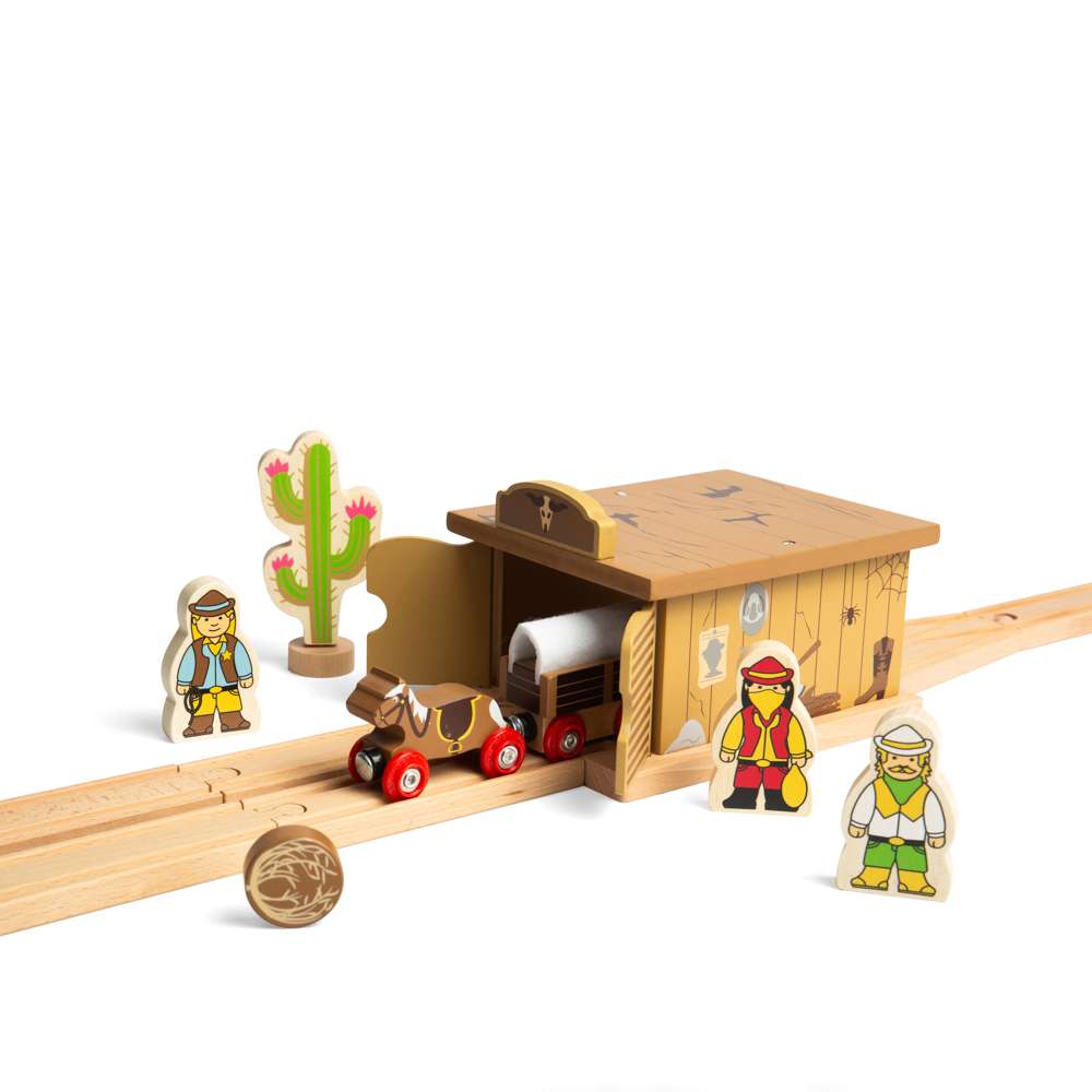 Bigjigs Rail Wild West Saloon Tunnel Wooden Train Set Accessory for Ages 3 Plus