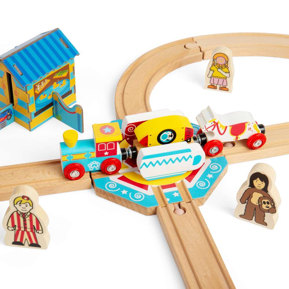 Bigjigs Rail Wooden Tea Cup Turntable Fairground Accessory for Train Sets 3 Years Plus