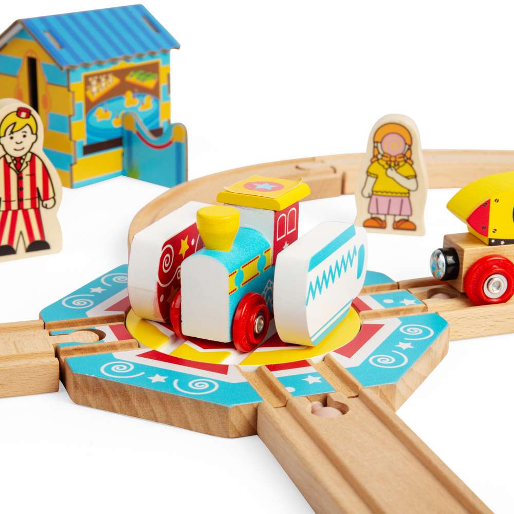 Bigjigs Rail Wooden Tea Cup Turntable Fairground Accessory for Train Sets 3 Years Plus