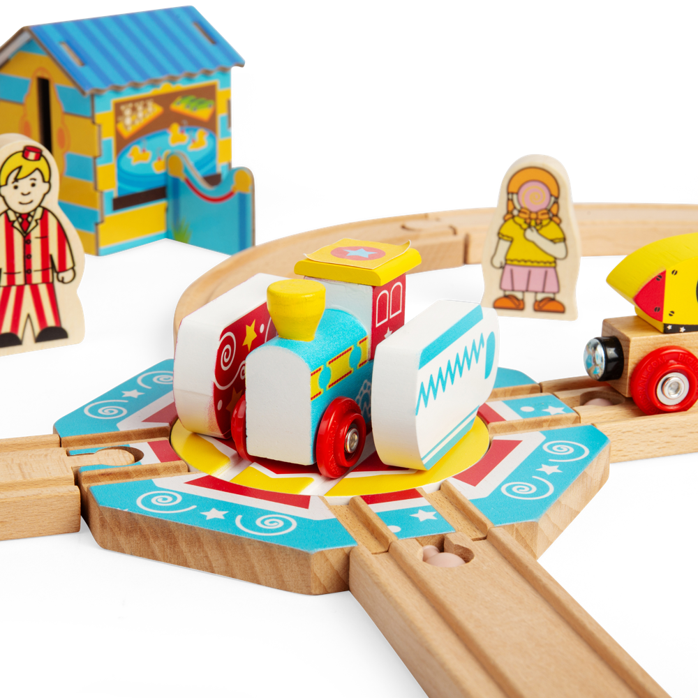 Bigjigs Rail Wooden Tea Cup Turntable Fairground Accessory for Train Sets 3 Years Plus