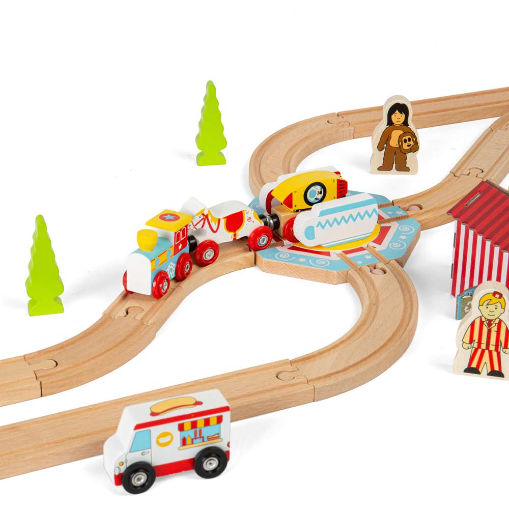 Bigjigs Rail Wooden Tea Cup Turntable Fairground Accessory for Train Sets 3 Years Plus