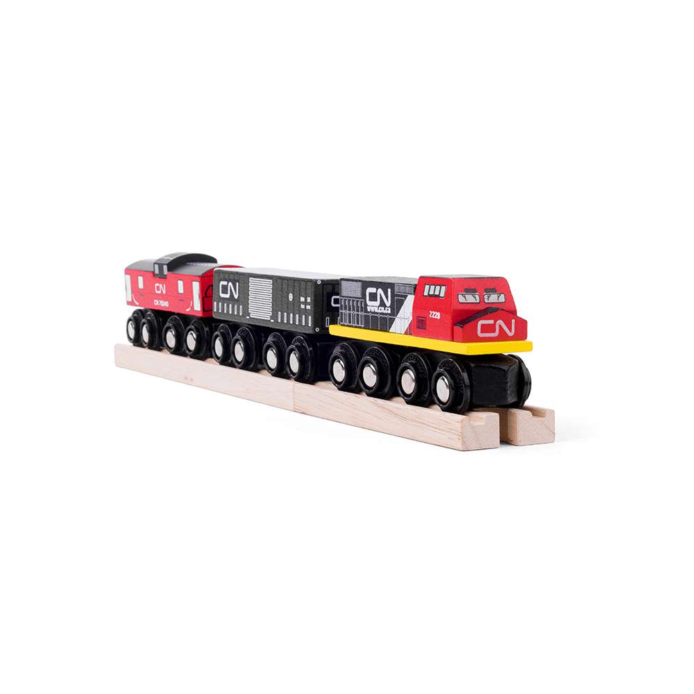 Bigjigs Rail Canadian National CN Wooden Train Engine with Caboose and Goods Wagon