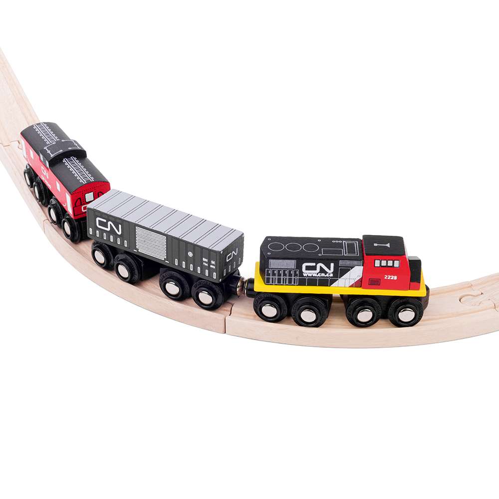 Bigjigs Rail Canadian National CN Wooden Train Engine with Caboose and Goods Wagon