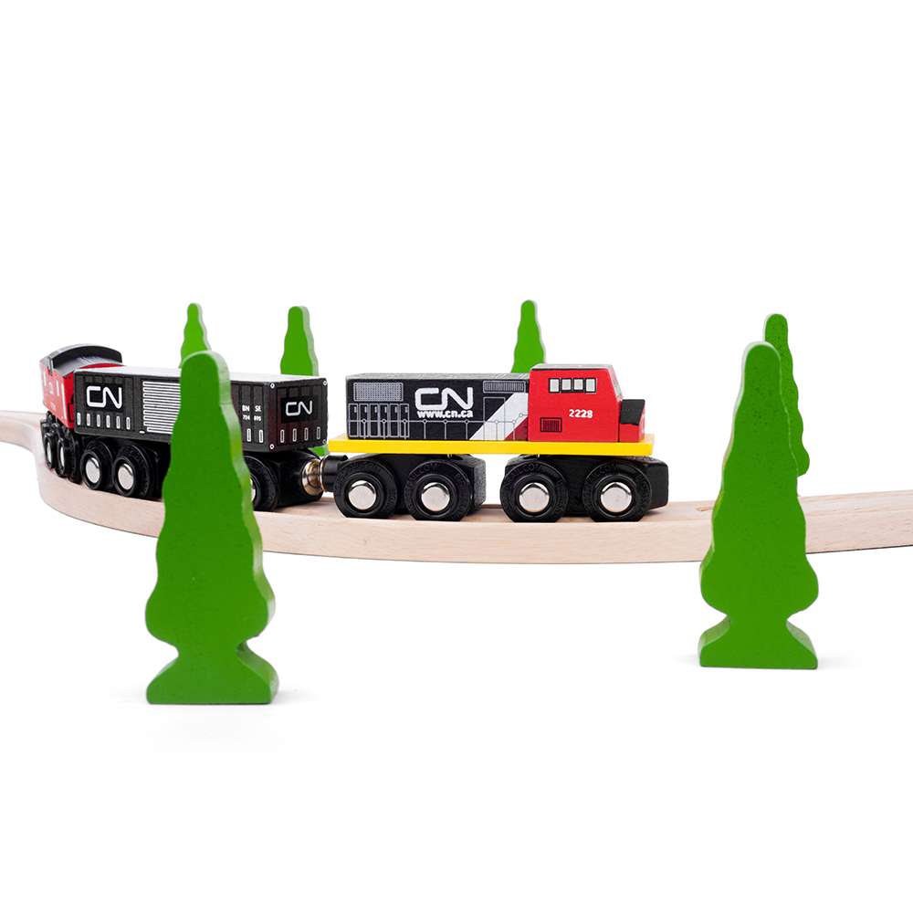 Bigjigs Rail Canadian National CN Wooden Train Engine with Caboose and Goods Wagon