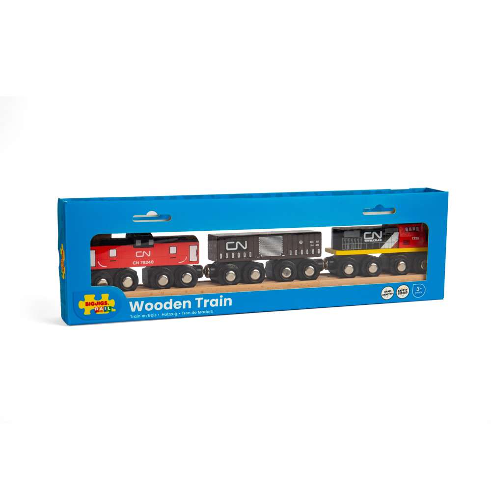 Bigjigs Rail Canadian National CN Wooden Train Engine with Caboose and Goods Wagon