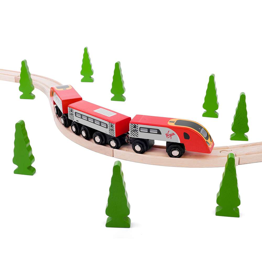Bigjigs Rail Virgin Trains Pendolino Wooden Toy Train Set with 5 Play Pieces