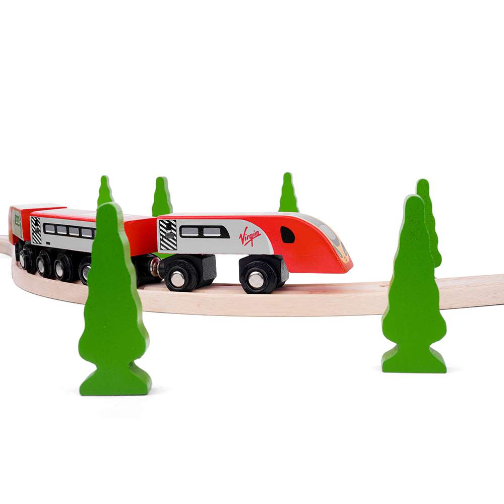 Bigjigs Rail Virgin Trains Pendolino Wooden Toy Train Set with 5 Play Pieces