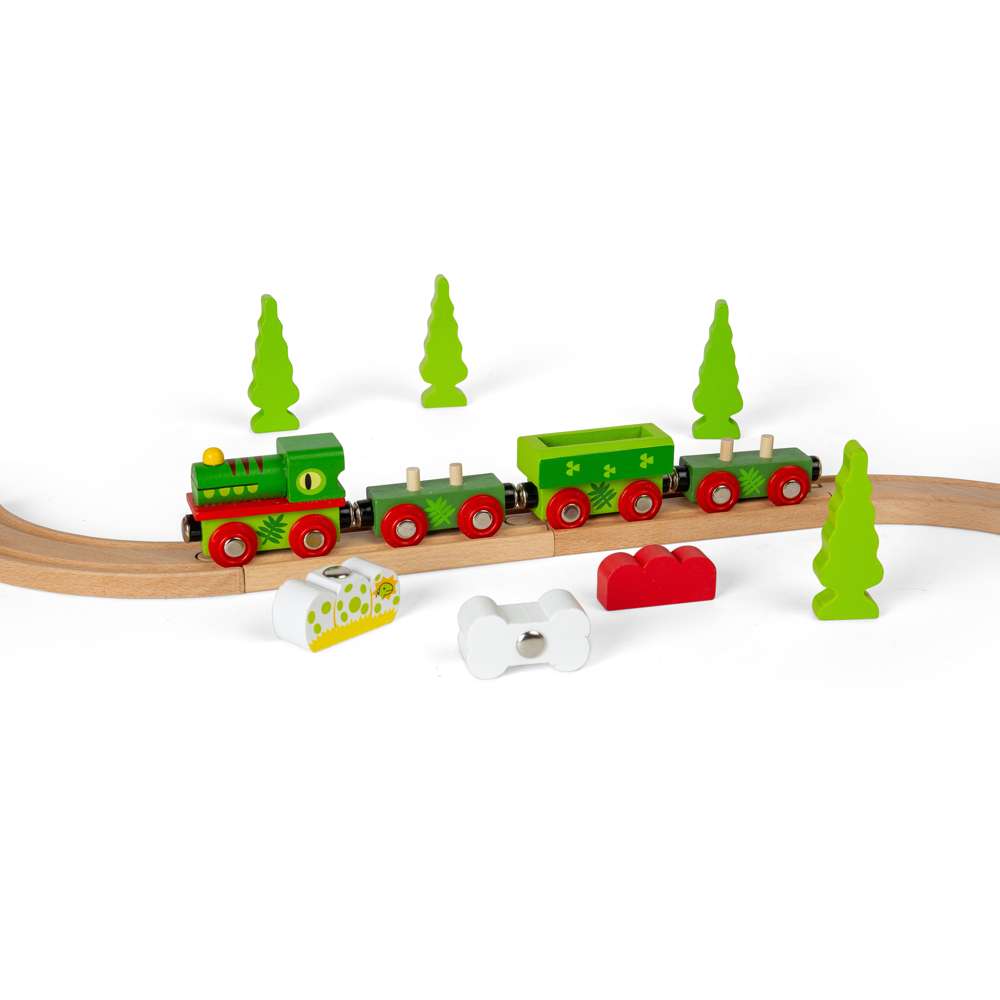Bigjigs Rail Dinosaur Railway Engine and Carriages Wooden Toy Train Set with Tracks