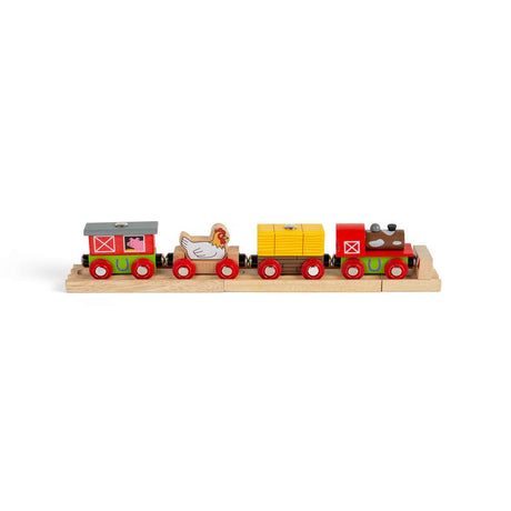 Bigjigs Rail Farmyard Train Wooden Toy Train Set with Magnetic Couplings