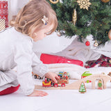 Bigjigs Rail Wooden Santa Sleigh with Reindeer Christmas Train Set Accessory with Track Piece 3 Play Pieces