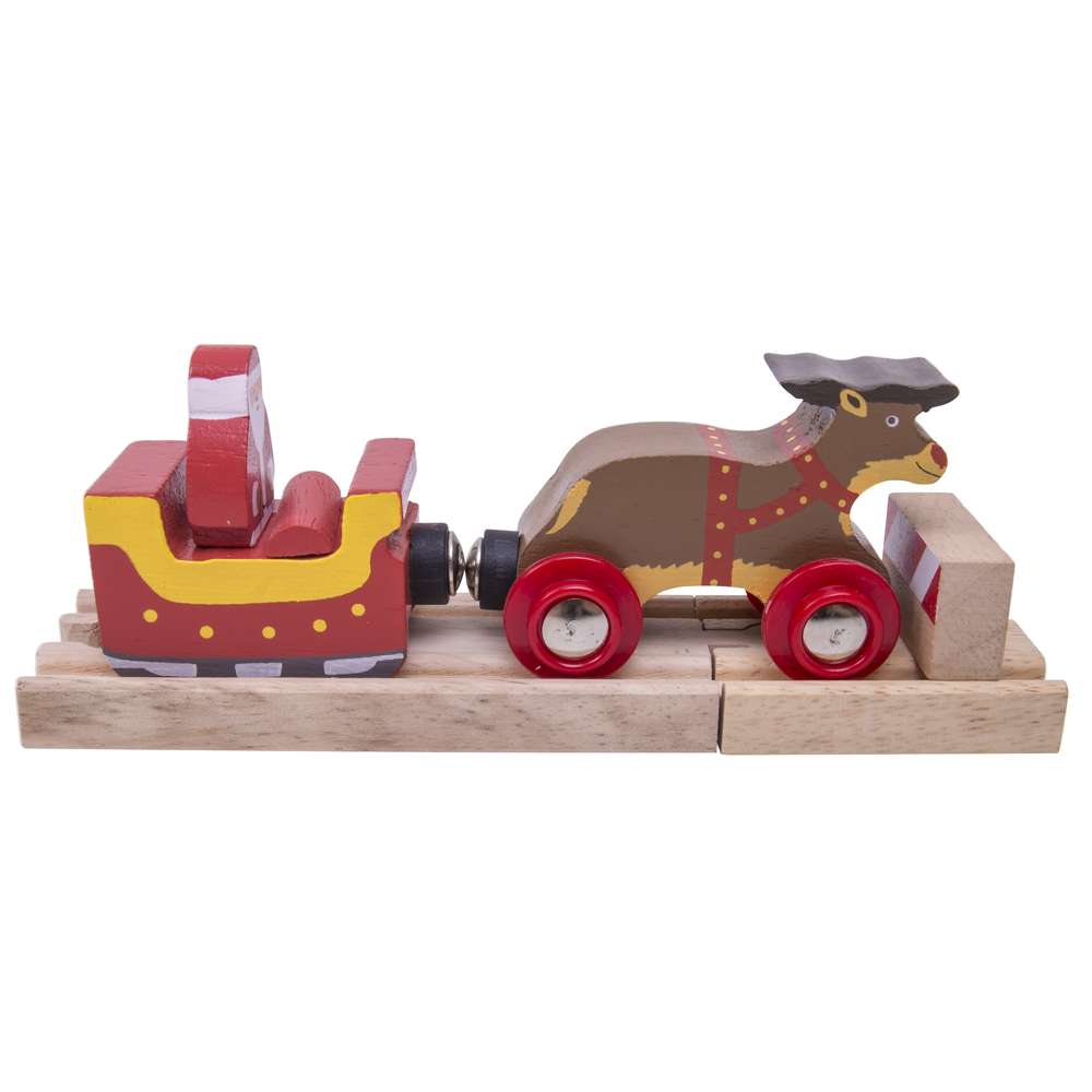 Bigjigs Rail Wooden Santa Sleigh with Reindeer Christmas Train Set Accessory with Track Piece 3 Play Pieces