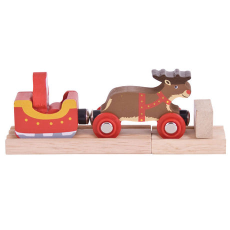 Bigjigs Rail Wooden Santa Sleigh with Reindeer Christmas Train Set Accessory with Track Piece 3 Play Pieces