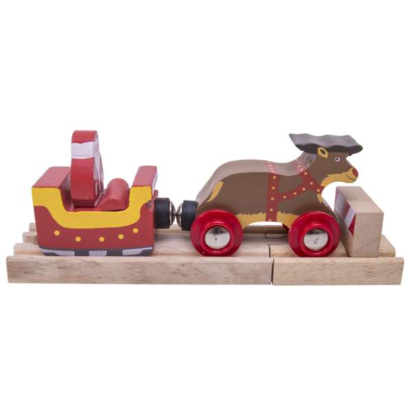 Bigjigs Rail Wooden Santa Sleigh with Reindeer Christmas Train Set Accessory with Track Piece 3 Play Pieces