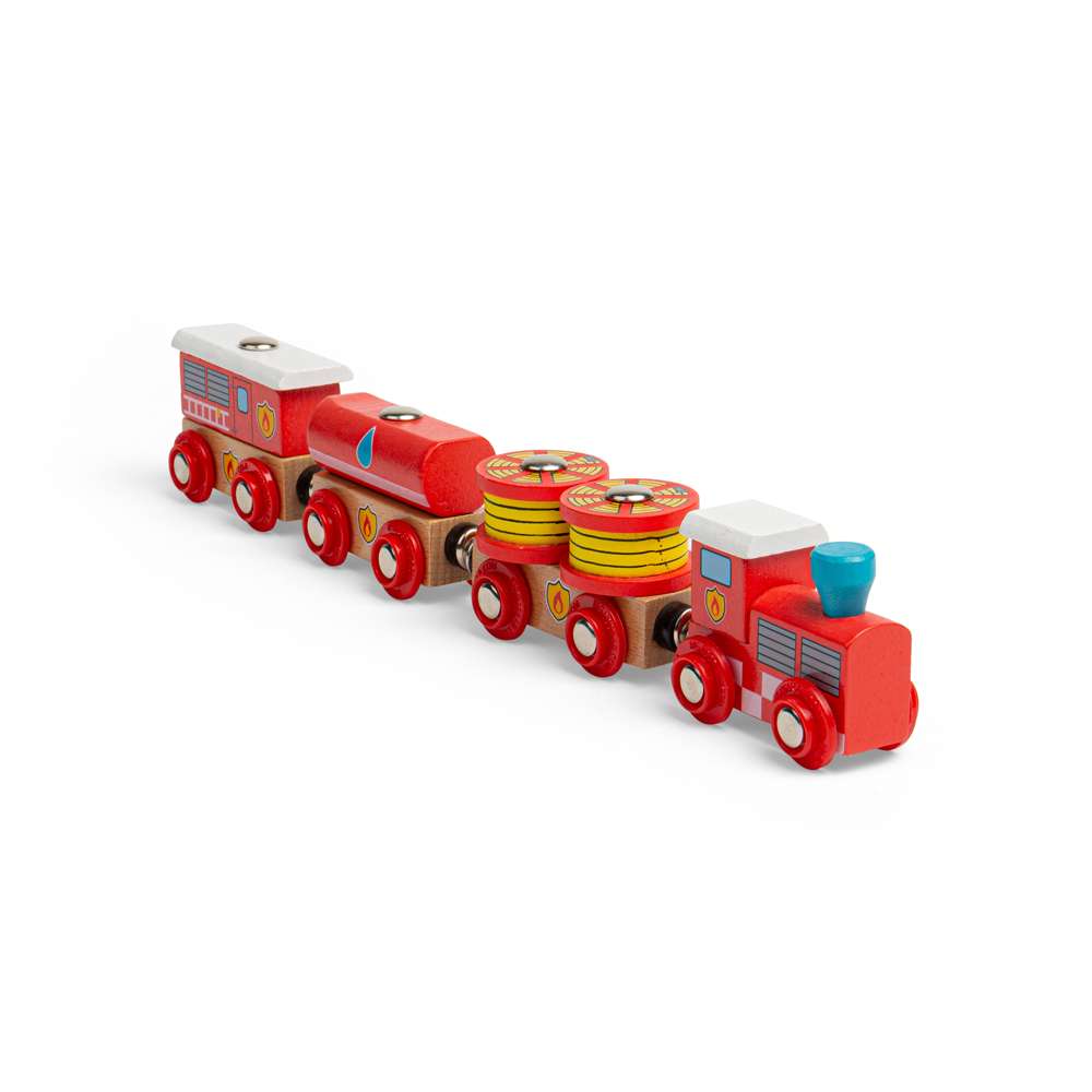 Bigjigs Rail Fire and Rescue Wooden Train Toy with 3 Carriages and Removable Loads