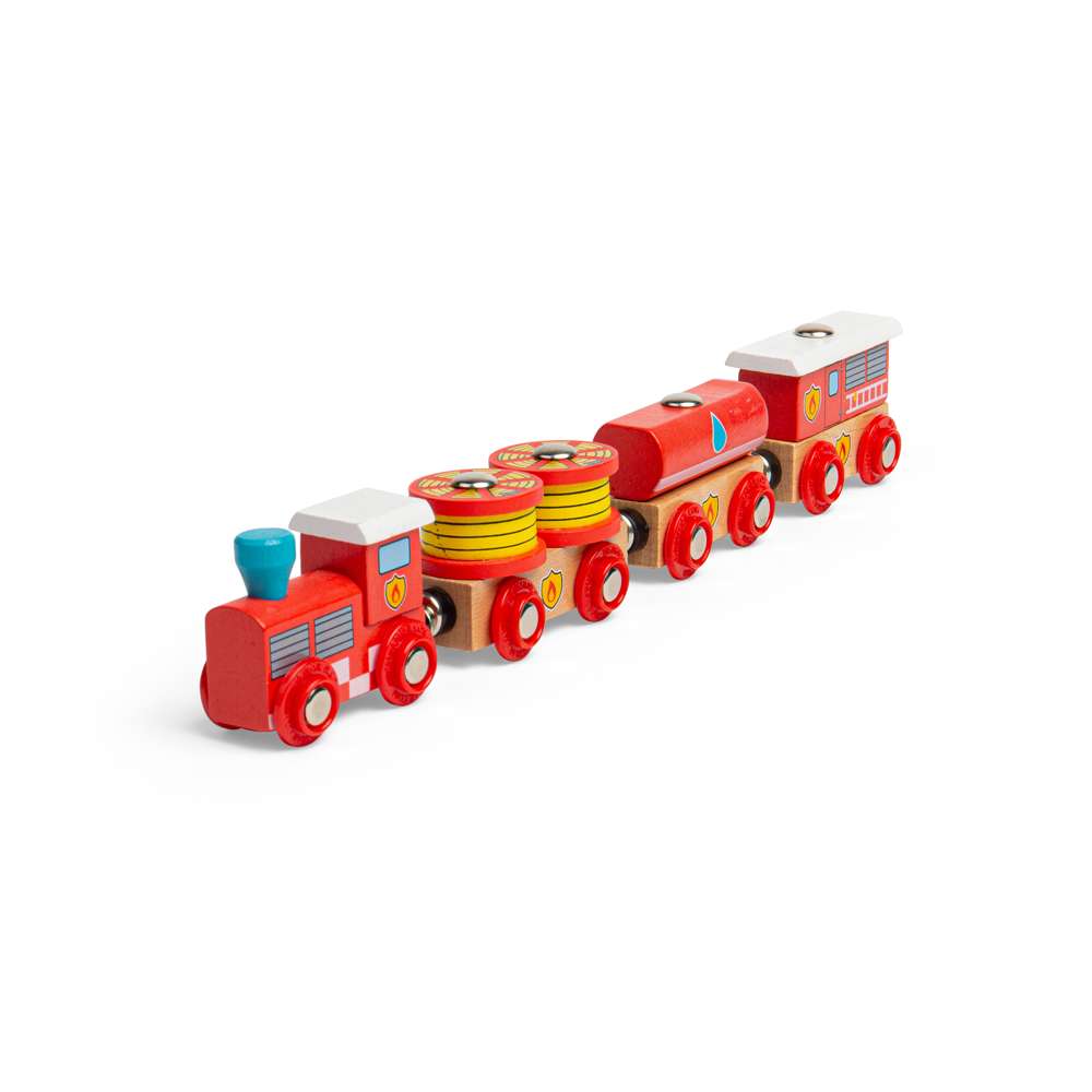 Bigjigs Rail Fire and Rescue Wooden Train Toy with 3 Carriages and Removable Loads