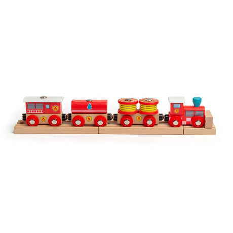 Bigjigs Rail Fire and Rescue Wooden Train Toy with 3 Carriages and Removable Loads