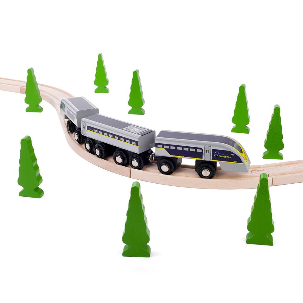 Bigjigs Rail Wooden Eurostar e320 Toy Train Set with Magnetic Couplings and Track