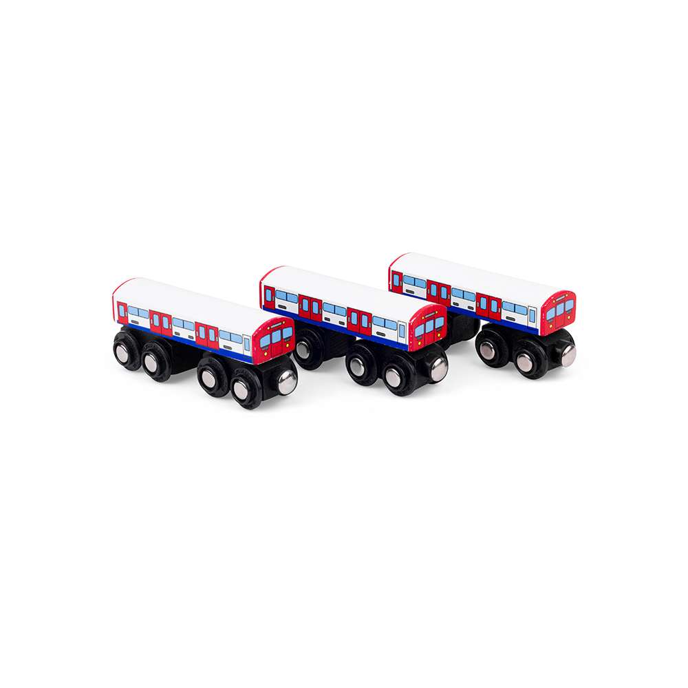 Bigjigs Rail London Underground Wooden Train Toy with Track 3 Piece Carriage Set