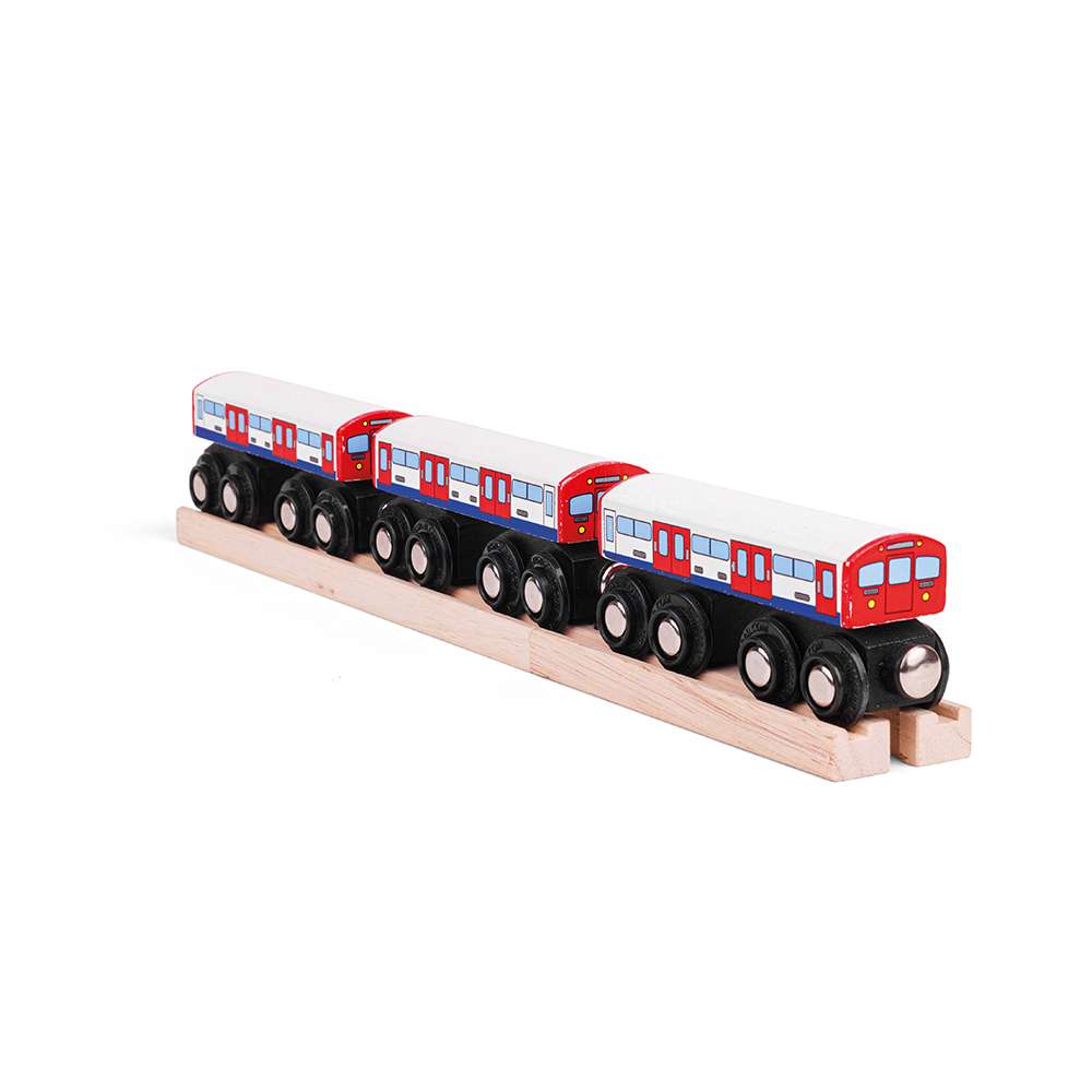 Bigjigs Rail London Underground Wooden Train Toy with Track 3 Piece Carriage Set