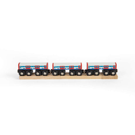 Bigjigs Rail London Underground Wooden Train Toy with Track 3 Piece Carriage Set