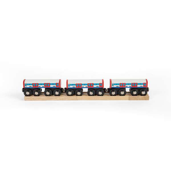 Bigjigs Rail London Underground Wooden Train Toy with Track 3 Piece Carriage Set