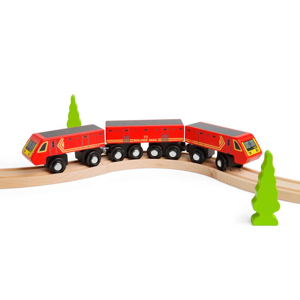 Bigjigs Rail Postal Train Wooden Toy Train with 3 Carriages and 2 Track Pieces