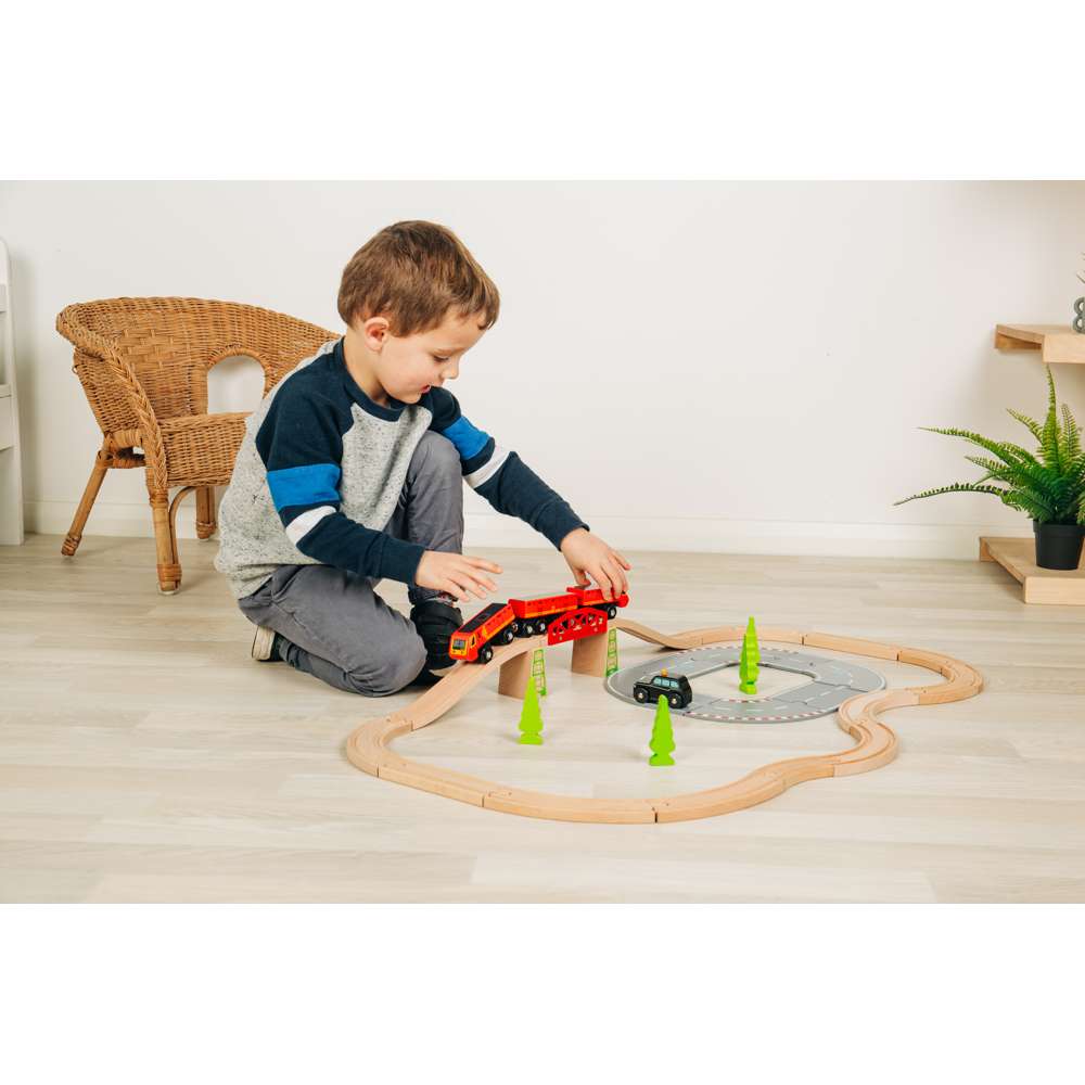 Bigjigs Rail Postal Train Wooden Toy Train with 3 Carriages and 2 Track Pieces