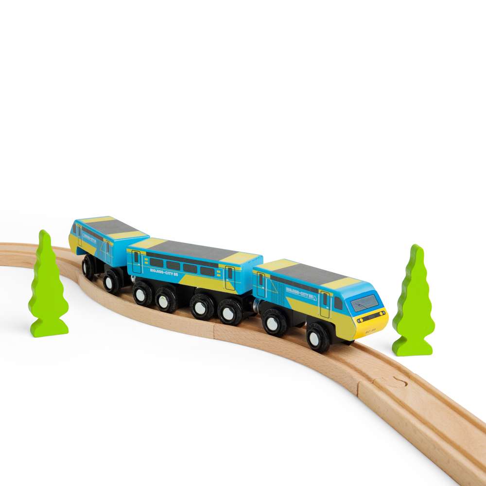 Bigjigs Rail City 85 Wooden Toy Train Intercity 125 with 3 Carriages and Track 3 Years Plus