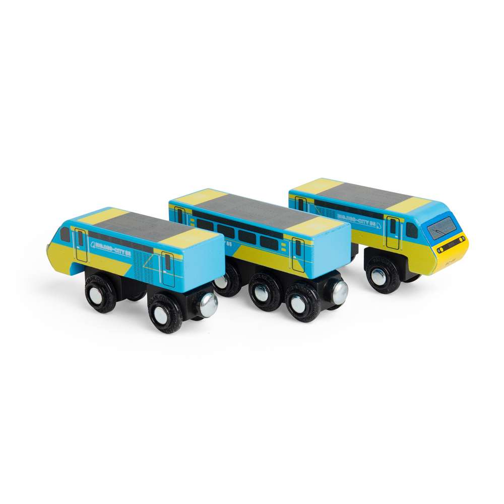 Bigjigs Rail City 85 Wooden Toy Train Intercity 125 with 3 Carriages and Track 3 Years Plus