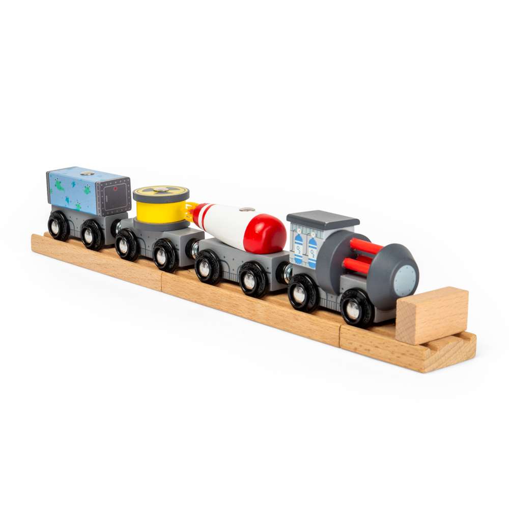 Bigjigs Rail Wooden Space Train Set with 3 Carriages and 9 Pieces for Kids 3 Years Plus