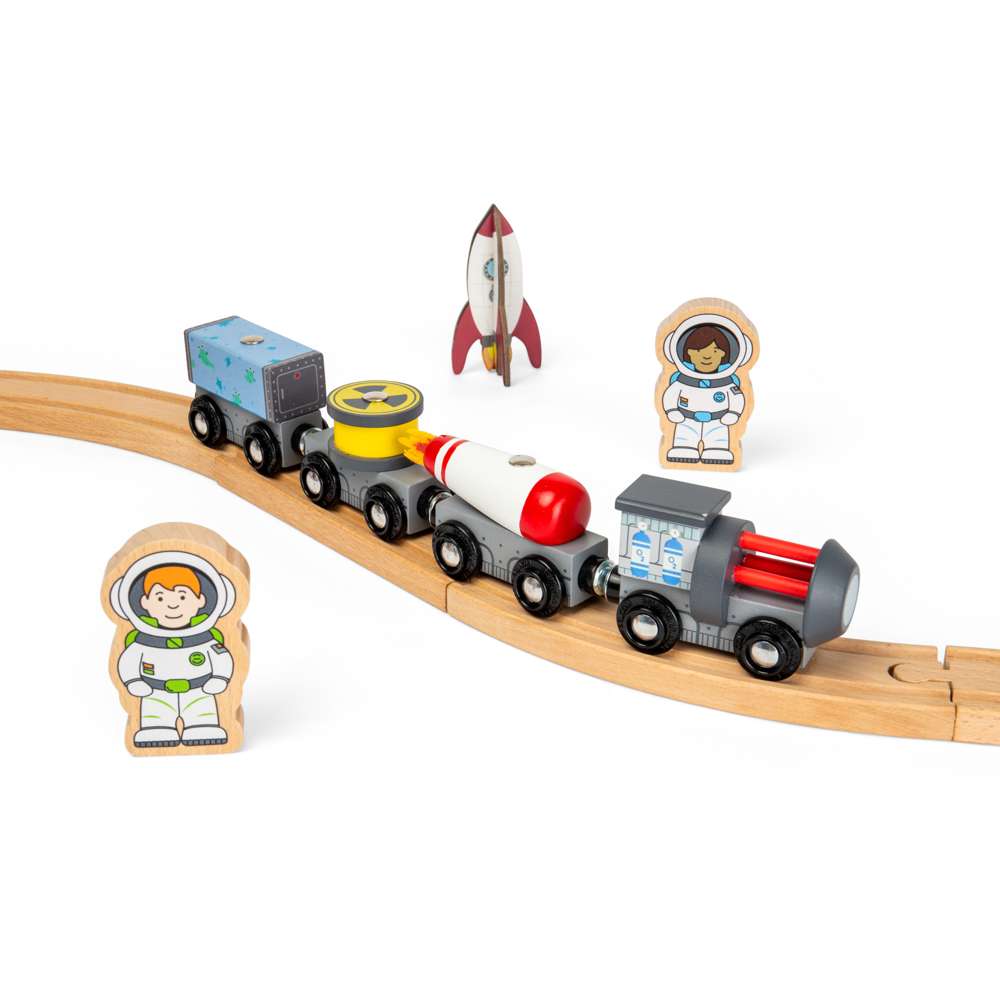 Bigjigs Rail Wooden Space Train Set with 3 Carriages and 9 Pieces for Kids 3 Years Plus