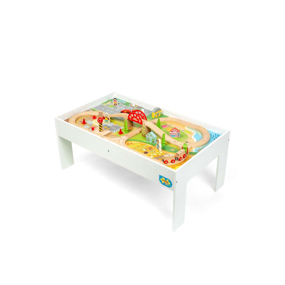 Bigjigs Rail Wooden Train Set and Table with 50 Play Pieces