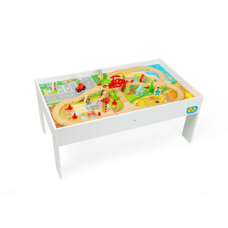 Bigjigs Rail Wooden Train Set and Table with 50 Play Pieces