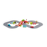 Bigjigs Rail Figure of Eight Wooden Roadway Set with Red Bridge and 36 Play Pieces