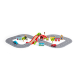 Bigjigs Rail Figure of Eight Wooden Roadway Set with Red Bridge and 36 Play Pieces
