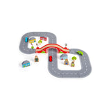 Bigjigs Rail Figure of Eight Wooden Roadway Set with Red Bridge and 36 Play Pieces