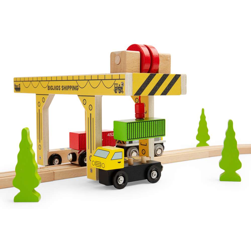 Bigjigs Rail Gantry Crane Wooden Train Set Accessory with Container Lorry