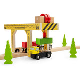 Bigjigs Rail Gantry Crane Wooden Train Set Accessory with Container Lorry
