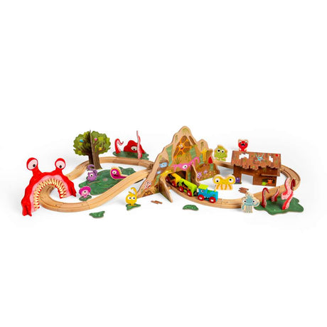 Bigjigs Rail Monster Train Set Wooden Railway 50 Play Pieces for Kids 3 Years Plus