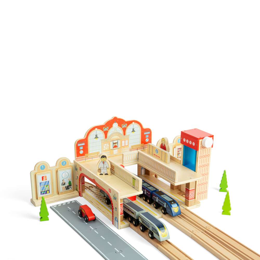 Bigjigs Rail Grand Central Station Wooden Train Set Accessory for Kids 3 Plus Years