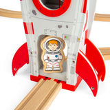Bigjigs Rail Wooden Rocket Ship Toy for Train Sets with Astronaut and Working Lift