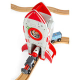 Bigjigs Rail Wooden Rocket Ship Toy for Train Sets with Astronaut and Working Lift