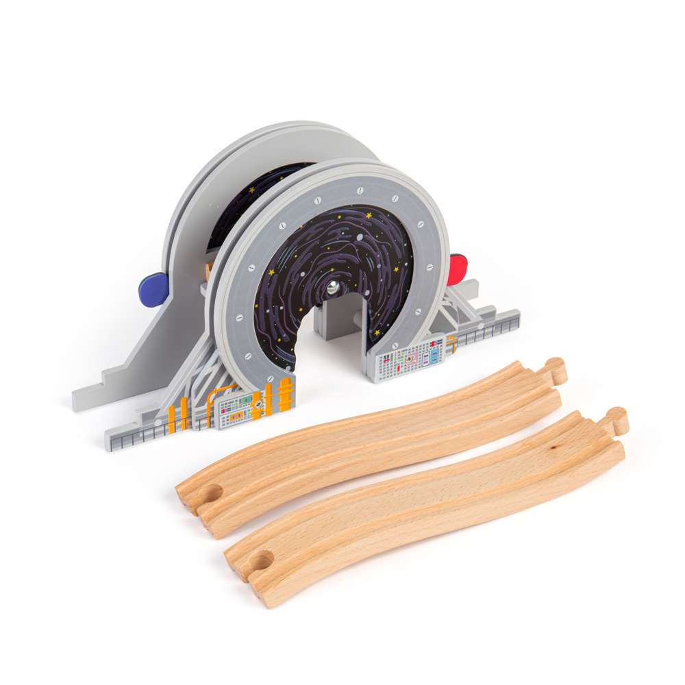 Bigjigs Rail Galaxy Bridge Wooden Train Track Accessory with Porthole Tunnel and Tracks for Ages 3 Plus