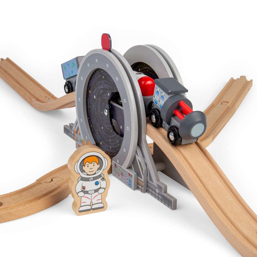 Bigjigs Rail Galaxy Bridge Wooden Train Track Accessory with Porthole Tunnel and Tracks for Ages 3 Plus