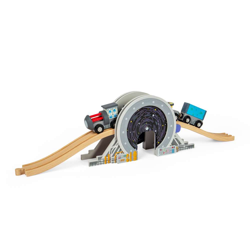 Bigjigs Rail Galaxy Bridge Wooden Train Track Accessory with Porthole Tunnel and Tracks for Ages 3 Plus